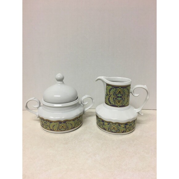 RARE Vintage Naaman Israel Fine Porcelain Covered Sugar Bowl And Pitcher/Creamer - Picture 1 of 11